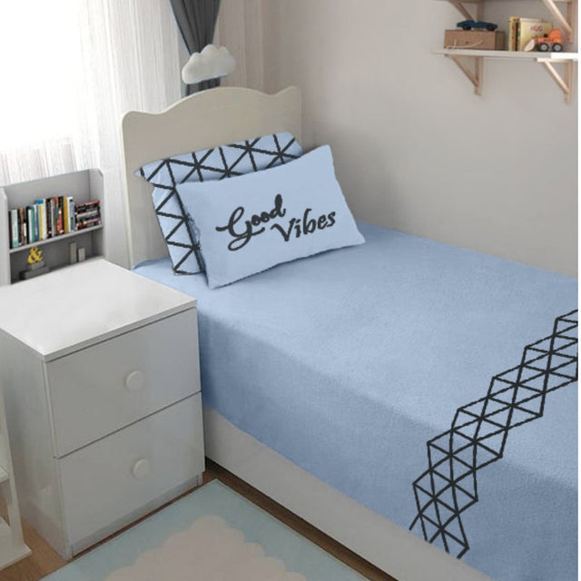 Single Cotton Fitted Bedsheet Arabic Blue - Bodycare