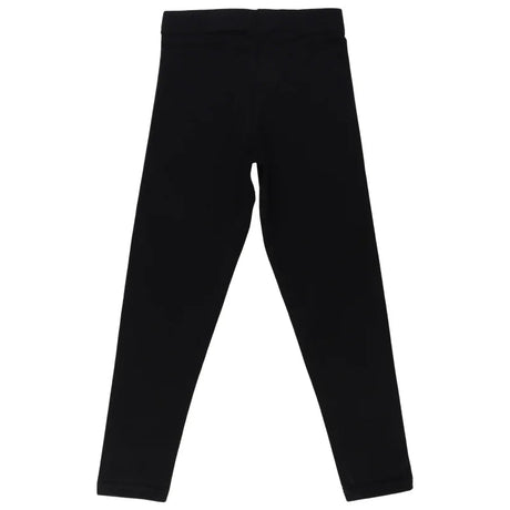 Plain black kids thermal leggings, full length, laid flat on white background