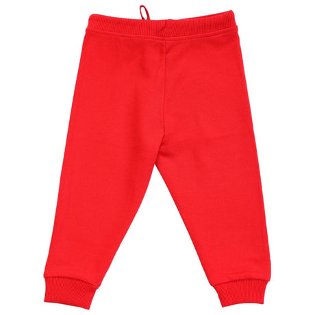 Bright red kids thermal leggings with ribbed waistband and cuffs, back view