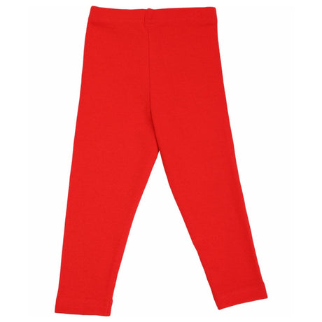 Bright red kids cotton leggings with elastic waistband, displayed on white background