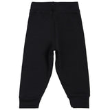 Black kids thermal leggings with elastic waistband and cuffed ankles, back view