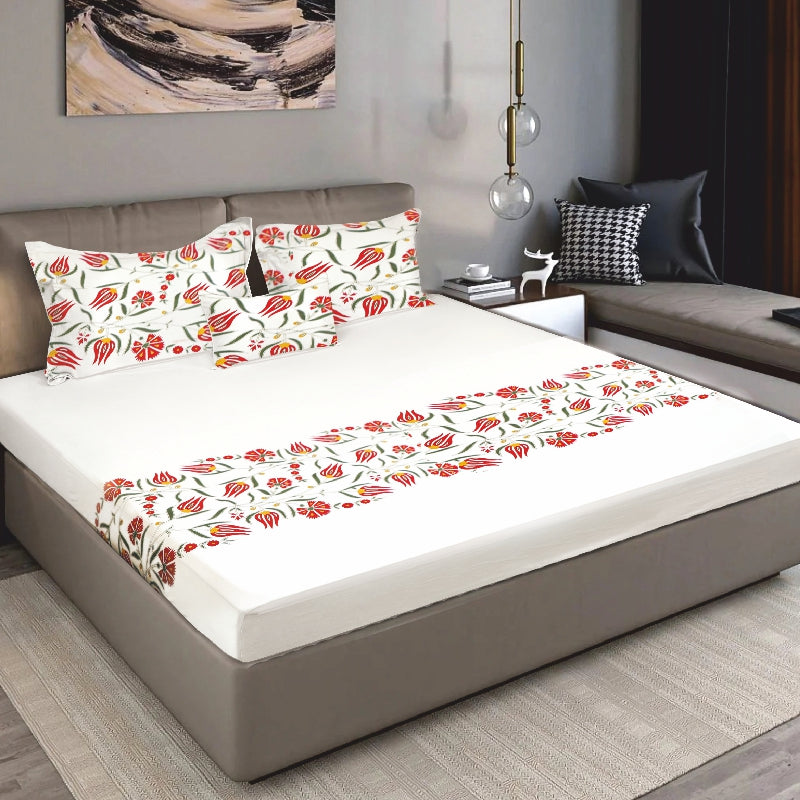 Bodycomfy 100% Cotton Hosiery King Size Fitted Bedsheet – Modern Floral Print