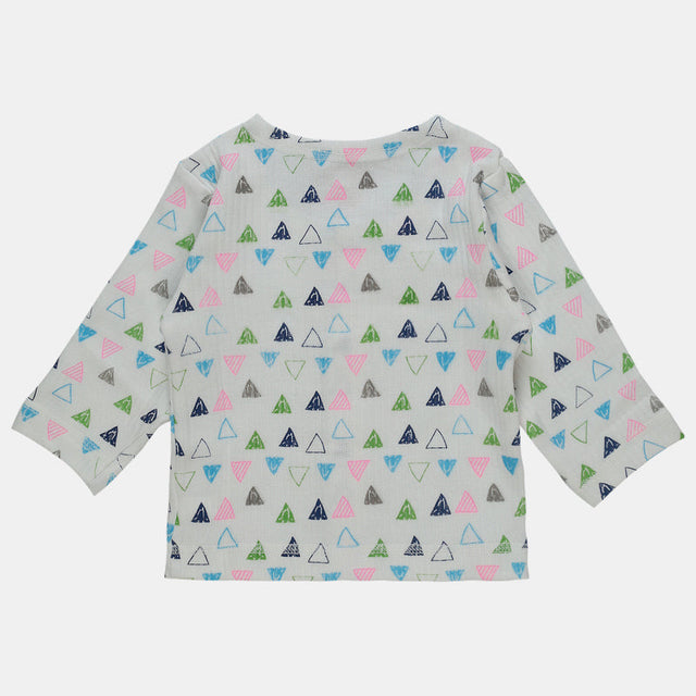 Kids long sleeve innerwear top with colorful triangle print, soft and comfortable fabric
