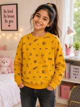 Girls Printed Round Neck Full Sleeve Sweatshirt for Casual Wear, Comfortable Coverage and Winter Wardrobe Use - Pack of 1