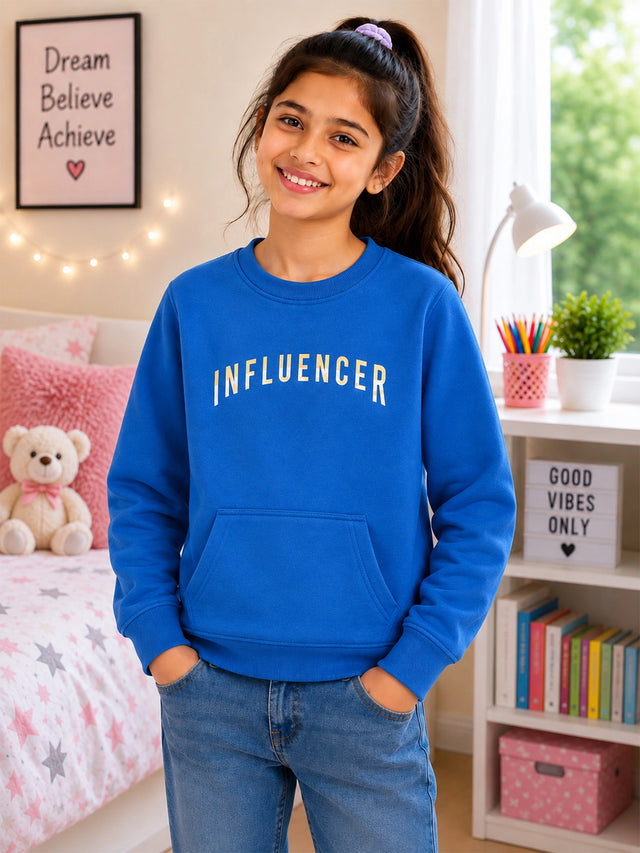 Girls Round Neck Full Sleeve Sweatshirt for Casual Wardrobe Comfort, Lounge Wear and Regular Winter Styling