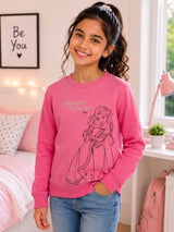 Girls Full Sleeves Princess Printed Sweatshirt with Round Neck for Everyday Casual Wear and Easy Comfort