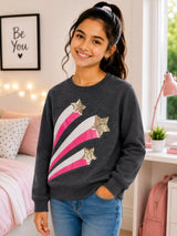 Girls Round Neck Full Sleeve Sweatshirt with Comfortable Fit for Casual Wear, Lounge Comfort and Regular Use