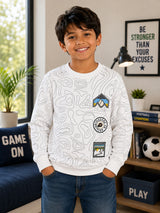 Boys French Terry Printed Sweatshirt with Full Sleeves for Winter Wear, Casual Comfort and Easy Layering - Pack of 1