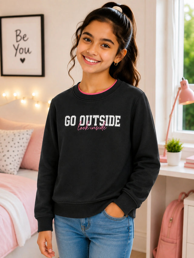 Girls Round Neck Full Sleeves Sweatshirt with Clean Casual Styling for Everyday Comfort and Cool-Weather Wear