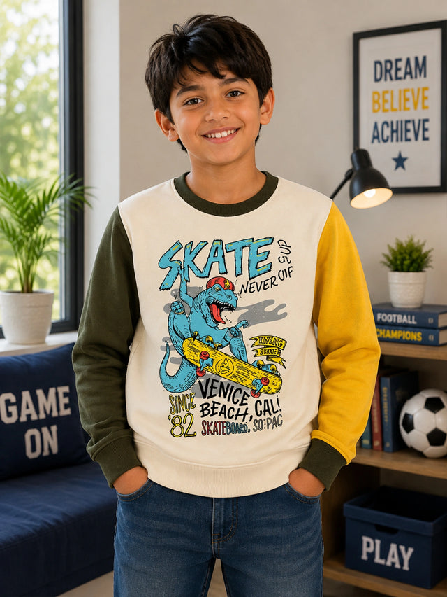 Boys French Terry Printed Full Sleeve Sweatshirt with Soft Cotton Winter Comfort and Regular Wardrobe Use