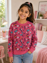 Girls Printed Round Neck Full Sleeve Sweatshirt for Casual Wear, Comfortable Coverage and Winter Wardrobe Use - Pack of 1