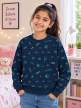Girls Printed Round Neck Full Sleeve Sweatshirt for Casual Wear, Comfortable Coverage and Winter Wardrobe Use - Pack of 1