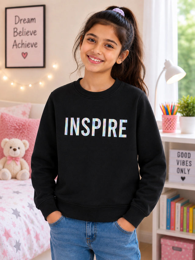 Girls Round Neck Full Sleeve Sweatshirt with Comfortable Everyday Styling for Casual Wear and Light Winter Use