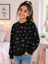 Girls Printed Round Neck Full Sleeve Sweatshirt for Casual Wear, Comfortable Coverage and Winter Wardrobe Use - Pack of 1