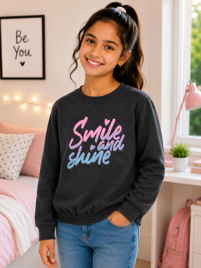 Girls Round Neck Full Sleeve Sweatshirt with Easy Casual Styling for Winter Wear, Lounge Comfort and Regular Use