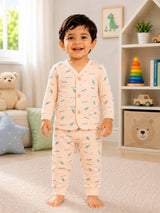 Unisex Front Open Thermal Suit with Top and Bottom Set for Baby Winter Layering and Comfortable Sleepwear