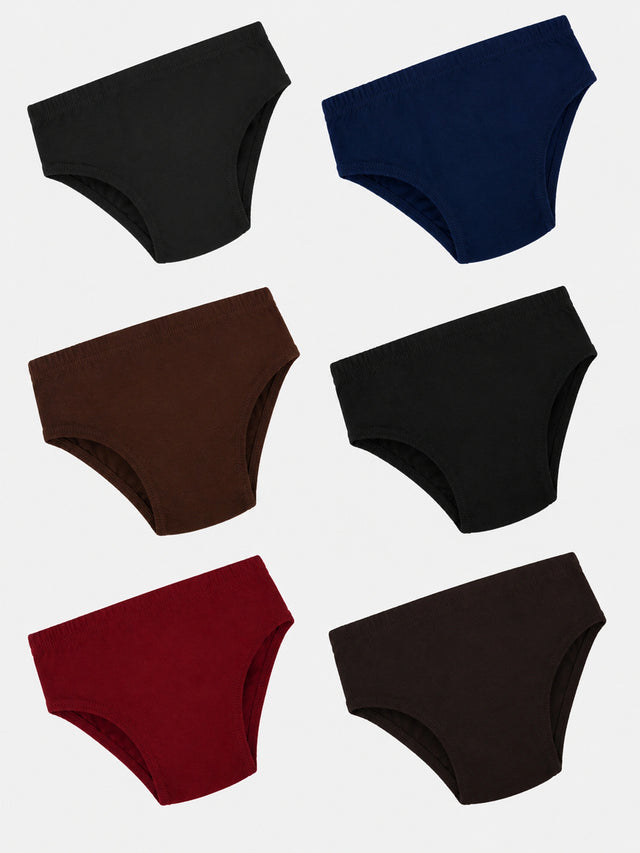 Unisex Kids 100% Cotton Briefs with Breathable Soft Innerwear Comfort for Everyday Essentials - Pack of 6