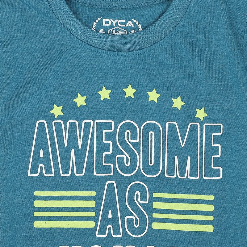 Blue kids t-shirt with 'Awesome As' text, yellow stars, and stripes design, size 18-24 months.
