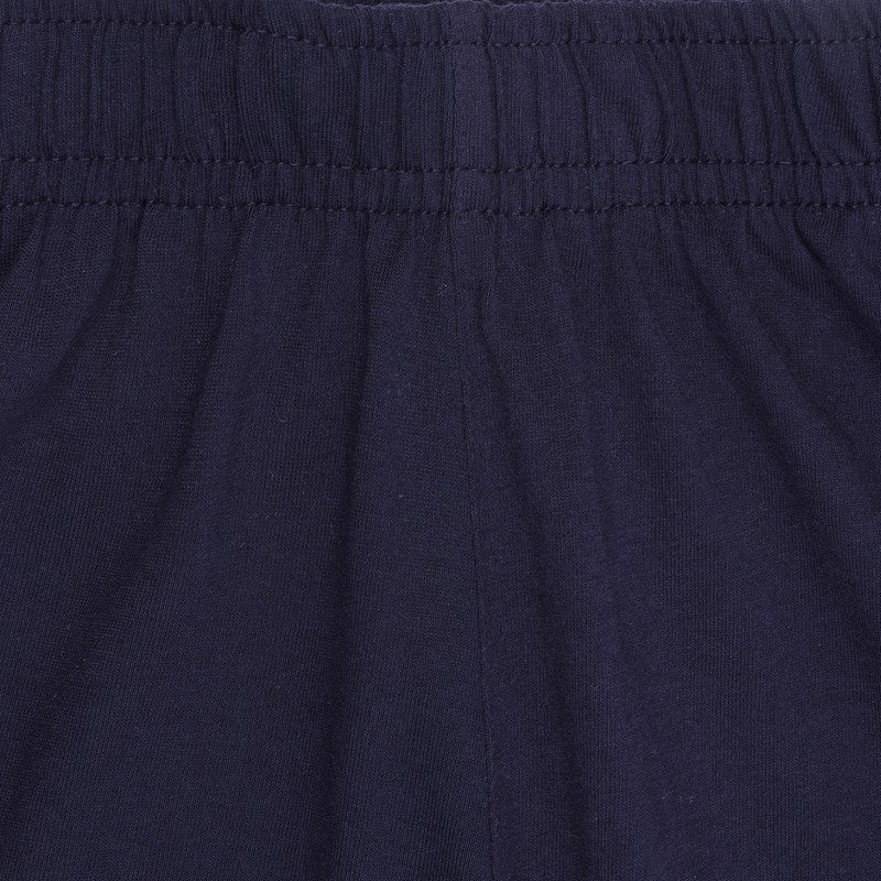 Close-up of navy blue kids innerwear elastic waistband with soft cotton fabric