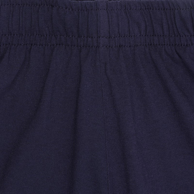 Close-up of navy blue kids innerwear elastic waistband with soft cotton fabric