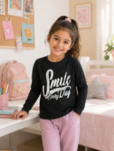 Girls 100% Cotton T-Shirt with Round Neck and Full Sleeves for Comfortable Casual Wear and Regular Use - Pack of 1