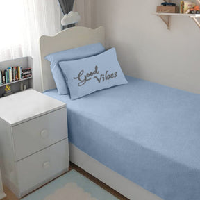 Single Cotton Fitted Bedsheet Solid Arabic Blue - Bodycare