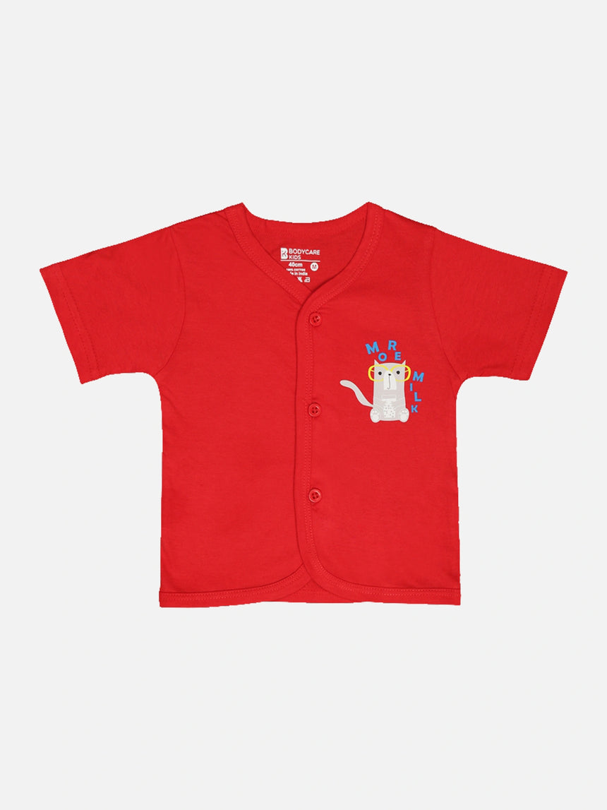 Baby 100% Cotton Front Open Half Sleeves Short Suit Solid