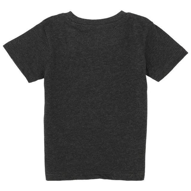 Back view of a plain black kids round neck short sleeve t-shirt