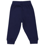 Navy blue kids thermal pants with elastic waistband and cuffed ankles, back view