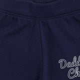 Navy blue kids thermal pants with elastic waistband and 'Daddy's Champ' text detail