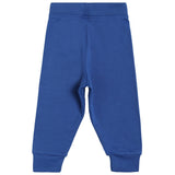 Blue kids thermal leggings with elastic waistband and ankle cuffs, back view