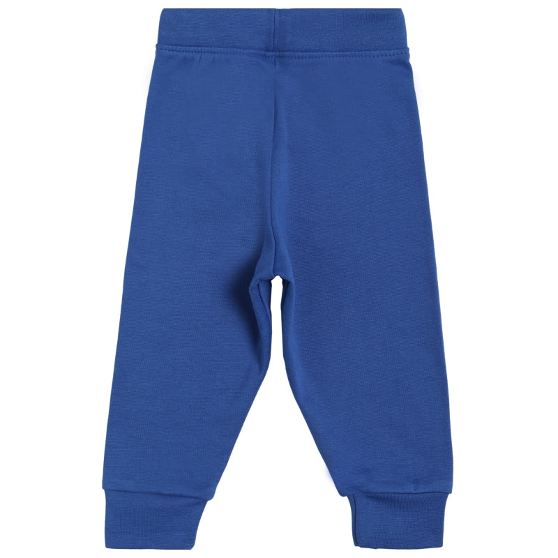 Blue kids thermal leggings with elastic waistband and ankle cuffs, back view