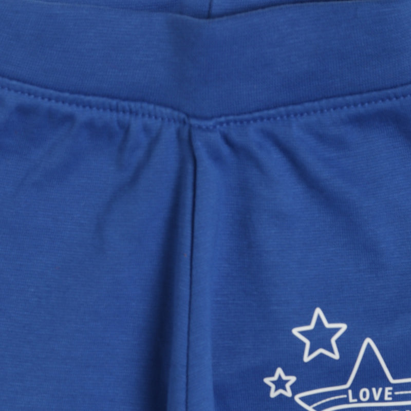 Blue kids innerwear shorts with elastic waistband and white star print design
