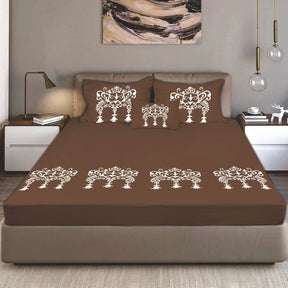 King Size Cotton Bedsheet Brown Ornamental Print - Bodycare