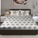 King Size Cotton Bedsheet Floral Handblock Ivory