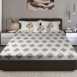 King Size Cotton Bedsheet Floral Handblock Ivory