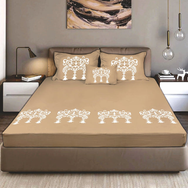 King Size Cotton Bedsheet Brown Ornamental Print - Bodycare