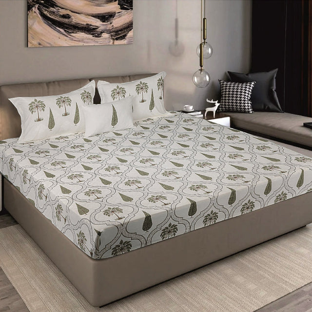 King Size Hosiery Fitted Bedsheet Botanical Print - Bodycare