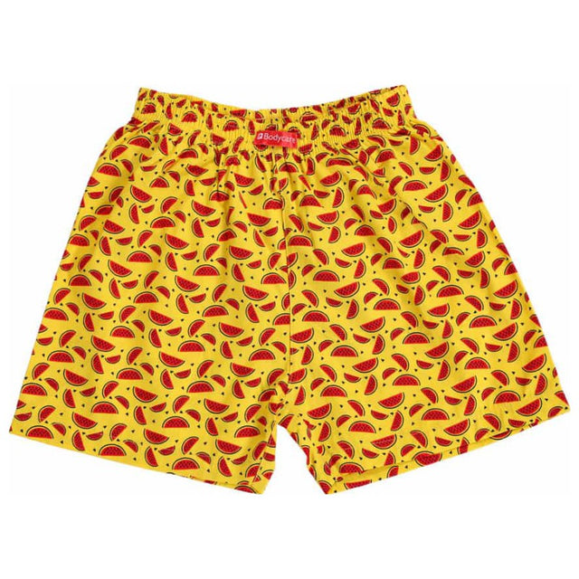 Kids yellow boxer shorts with watermelon print and elastic waist