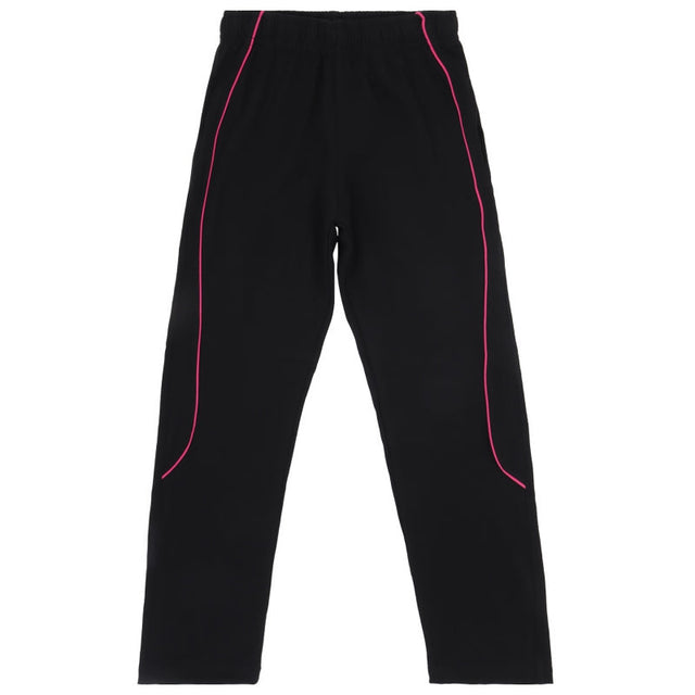 Black kids thermal leggings with pink piping, soft and comfortable, full length