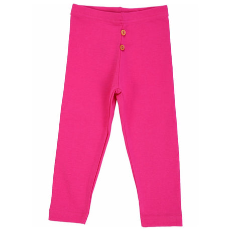 Bright pink kids leggings with two wooden buttons on waistband, comfortable innerwear