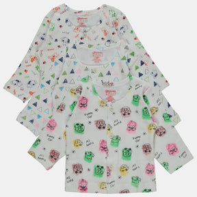 Set of colorful printed baby button-down cotton shirts with playful animal and car patterns.