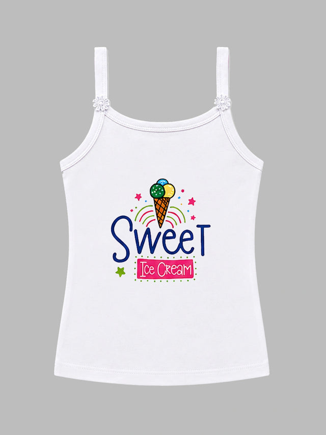 Girls 100% Cotton Printed Camisole Sleeveless Innerwear Vest for Everyday Comfort and Regular Use - Pack of 4