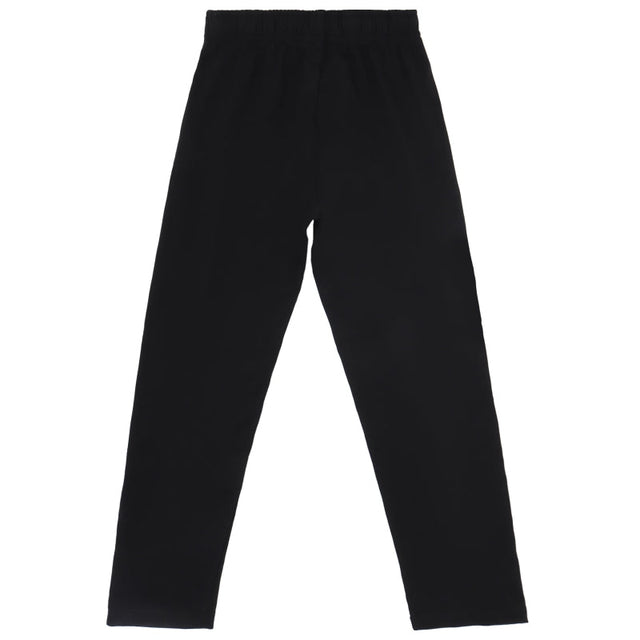 Black kids thermal leggings with elastic waistband, full length, plain background