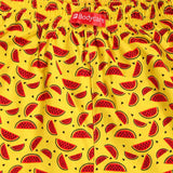 Yellow kids boxer shorts with red watermelon print and elastic waistband