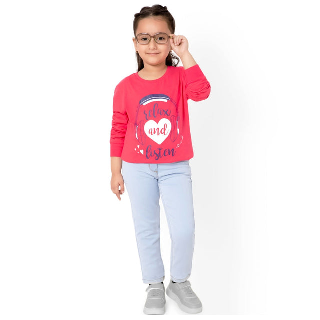 Girls 100% Cotton T-Shirt Round Neck Full Sleeves Pack of 1 - Bodycare
