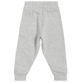 Light grey kids thermal pants with elastic waistband and cuffed ankles, back view