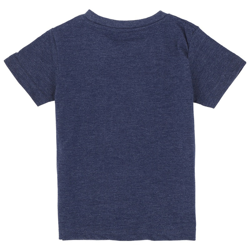 Kids navy blue short sleeve cotton t-shirt, back view, innerwear apparel