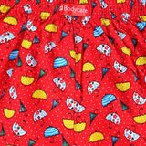 Red kids innerwear with colorful umbrella print and elastic waistband