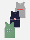 Boys Avengers Innerwear Vest Round Neck Sleeveless for Everyday Innerwear Comfort, Easy Layering and Regular Use - Pack of 3